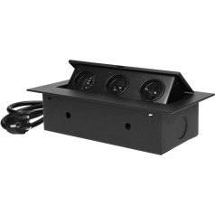 Iebūvēta mēbeļu kontaktligzda ar plakanu apmali un 1,5 m vadu, 3x2P+Z, melna