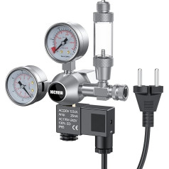 NICREW Outdoor Aquarium CO2 Regulator, Pressure Reducer for Planted Aquarium, Double Pressure Gauge with Solenoid Valve, Bubble Counter, Interface W21.8