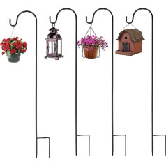 Shepherd Hooks 120 cm, 4 Pieces Shepherd Hooks, Garden Double Hook Lantern Pole, Metal Garden Stake with Hooks, Lantern Pole, Shepherd's Arch Hooks for Bird Cages, Plant Baskets