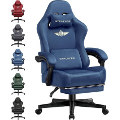 GTPLAYER Gaming Chair, Breathable Office Chair, Ergonomic Office Chair, High-Quality Fabric, Ergonomic PC Chair, 160° Adjustable Backrest and Extendable Footrest, Blue