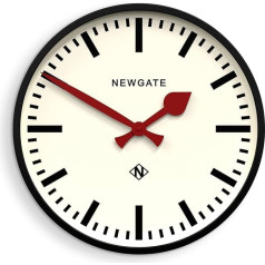 NEWGATE Putney Wall Clock Large Retro Inspired Modern Station Clock 45 cm Deep Gloss Black Metal Case with Red Hands Industrial Mid Century Style for Kitchen