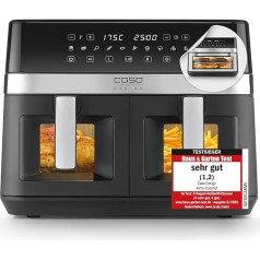CASO AirFry DuoChef - Hot Air Fryer - 2-in-1 Air Fryer with 2 Frying Baskets or as a Large Airfry Oven, 14 Litres, Air Fryer with 10 Programmes, 50-200 °C, Timer, Dishwasher Safe