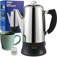 12-Cup Electric Percolator - CE Certified Classic with Quick Brew System, Heat Resistant Glass Knob & Wireless Serving Function