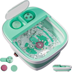 Folding Foot Bath with Heat, Foot Bath with 3 Pedicure Accessories, Bubbles, Vibration and Red Light, Foot Bath with Massage Function for Stress Relief (Green)