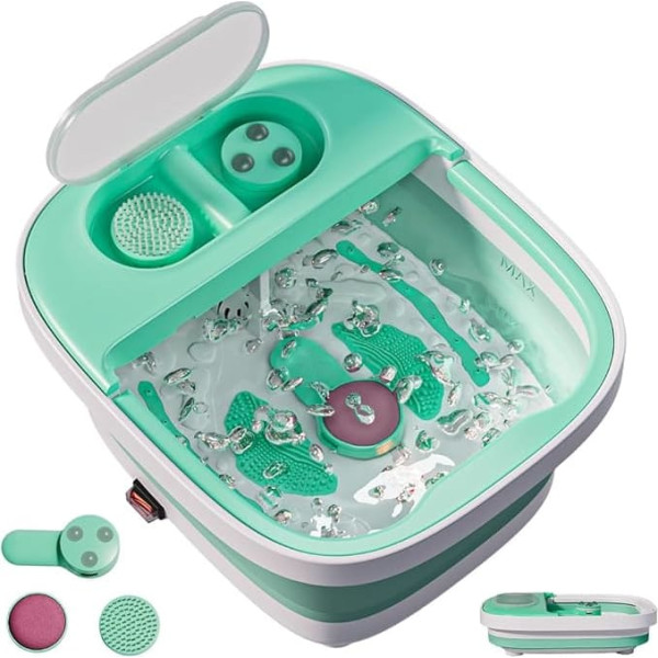 Folding Foot Bath with Heat, Foot Bath with 3 Pedicure Accessories, Bubbles, Vibration and Red Light, Foot Bath with Massage Function for Stress Relief (Green)