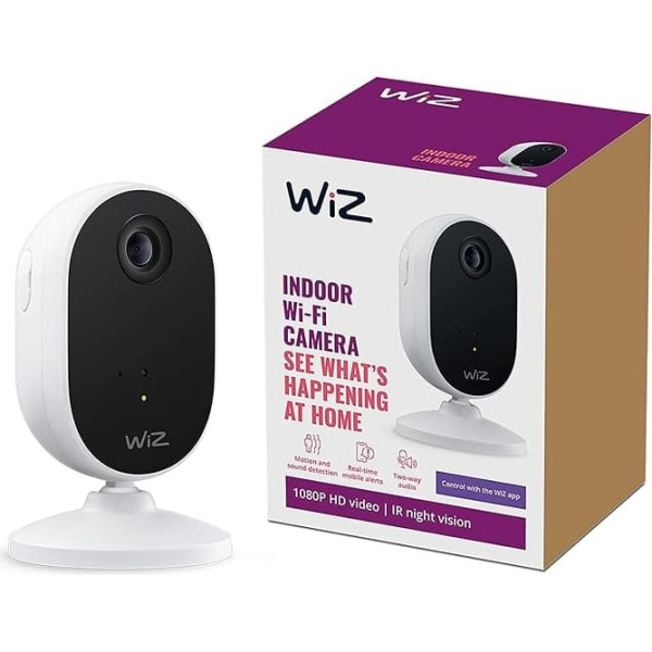 WiZ Indoor Camera, Security Camera with Night Vision, Audio, Motion and Noise Detection, Smart Control via WiFi by Voice/App, White