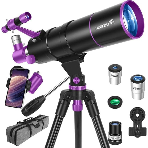 HUGERESTAR Telescope Astronomy Professional for Adults, 90/550 mm Astronomical Refractor Telescopes for Children & Beginners, Portable Travel Telescope with Tripod, Mobile Phone Holder, Moon Filter