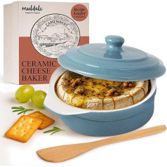Muldale Camembert Casserole Dish - Blue Camembert Cheese Baker - Brie Casserole Dish with Lid - Individual Mini Cocotte - 14cm with Strings