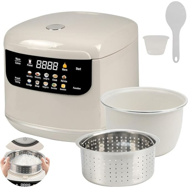 Low Sugar 3L Rice Cooker, 10-in-1 Low Carb Cooker with Steamer, Smart Control Multifunction Rice Cooking, 24-Hour Delay Timer, 8 Hours Keep Warm, for White/Brown Rice, Porridge and Soup