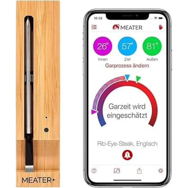 Meater+ Wireless, Smart Meat Thermometer with 50-Metre Range, for Oven, Grill, Pan and Rotisserie, Perfect Meat via App
