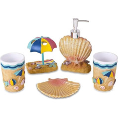 Strandbadezimmer Essories Set 5-teiliges 3D-Stil-badeensemble Harz Badeset Kollektion Eigenschaften Flüssigseifenspender, Zahnbürstenhalter, Tumbler