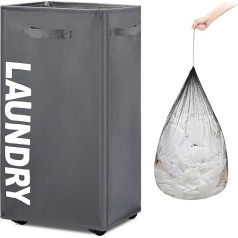 TOTANKI Large Laundry Basket with 4 Wheels and Double-Sided Handles, Foldable Laundry Basket, Foldable Laundry Sorter and Organiser, High Storage Basket (Grey, XL)