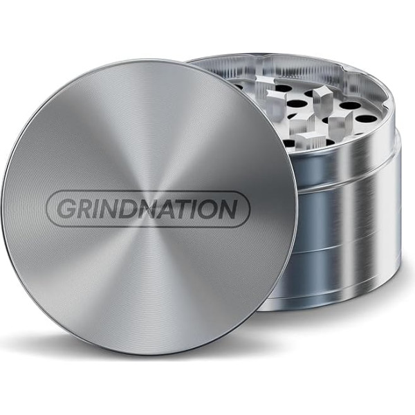GRINDNATION Stainless Steel Grinder | Crusher Premium | 55 mm / 50 mm | 4 Pieces | Precise and Durable Manufactured (Diameter 63 mm)