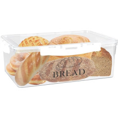 Large Transparent Bread Box - BPA Free PET Plastic, Airtight Bread Bin with Silicone Seal & 4 Clips, Stackable, Ideal for Bread, Pastries, Vegetables, Fridge Storage (32 x 22 x 12 cm)