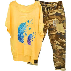 Briskorry Two-Piece Women's T-Shirt, Wide Trousers, Trouser Suits, Baggy Lounge Leisure Suit, Crew Neck, Short Sleeves, Tracksuit, Cuddly, Airy, Streatwear, Plain, Elegant, 2024