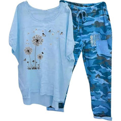 Briskorry Zweiteiler Damen Sommer, Tshirt Weit Hose, Hose Anzug Lässiger Lockere Loungewear Kurzärmeliger Rundhalsausschnitt Tracksuit Leichter Atmungsaktiv Damen-Outfits Eleganter Bedrucktes Jogger