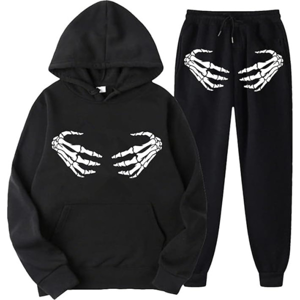 Eauptffy Tracksuit Women's Baggy, Hoodie and Tracksuit Bottoms, Hoodie Suit Printed Halloween Jogging Bottoms Set Cap 2-Piece Tracksuit Casual Loose Leisure Suit Festive Stylish Activewear Jogger