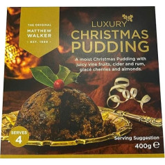 Matthew Walker Luxury Traditional British Christmas Pudding (Christmas Pudding) 400g x 1 Medium Size