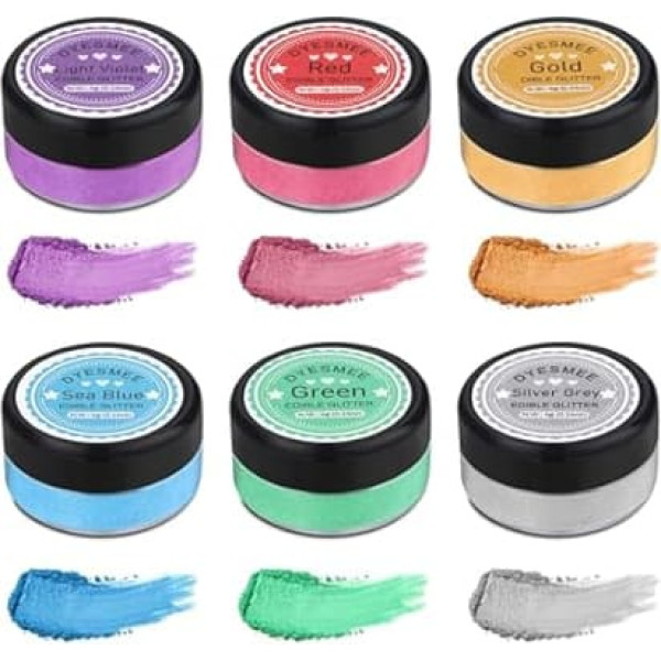 Edible Glitter Set - 6 Colours Edible Glitter for Drinks, Glitter Powder for Cocktails, Cake Decoration, Cookies, Strawberries, Chocolate, 100% Food Grade Sprinkles Glitter Powder (4g/Bottle)