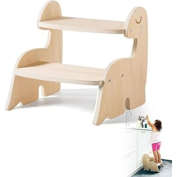 Promise Babe Montessori Wooden Learning Tower for Children, Against Wall Shelf, Cupboard, Dinosaur, Baby Step Stool, 2 Levels, Children's Furniture, Animal, Dino Wooden Step Stool, Baby, Toddler's