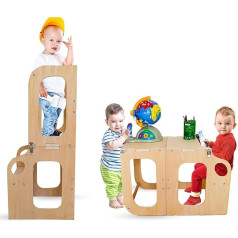 Abeho Ladder and Learning Table - Kitchen Safety Stool for Little Ones - Folding Table and Chair - Easy to Assemble Without Danger to Children - Rounded Corners