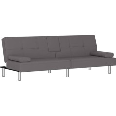 Hetftjn Chaise Longue Sofa Bed Camping Sofa Lounge Sofa - Sofa Bed with Drink Holders Grey Faux Leather for Relaxation Room Bedroom Office Teenager's Room