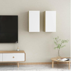 Natulvd Wandmontierter Aufbewahrungsschrank, 2er-Set schwebender Medien-Hängeschreibtisch, Heimbüro-Möbel für Küche, Badezimmer, Wohnzimmer, schwebender Konsolenstall, 31 cm - Eiche