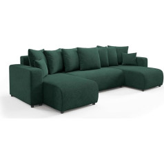 Kef-Meble Laura Corner Sofa - U-Shape - 318 x 88 x 145 cm - Lying Surface 135 x 270 cm - Rolling Mechanism - Soft Fabric - With Onega 1 Bed Box