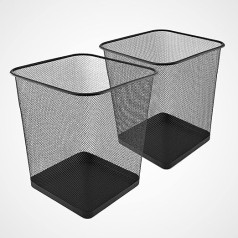 Sinxioer Office Bin Black | Waste Paper Basket Square Wire Basket | Height: 30 cm x 18 L | for Children's Room Waste Disposal | for Kitchen, Bathroom, Office School | Set of 2