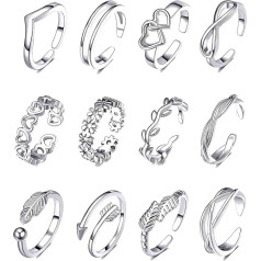 GXGM 12 Pcs Women Open Toe Rings Adjustable Band Rings Jewelry Set Silver, bronze