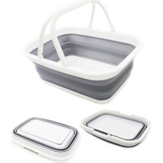 SAMMART 9.2 L Foldable Tub with Handle - Portable Outdoor Picnic Basket - Foldable Shopping Bag - Space-Saving Storage Container (White/Grey)