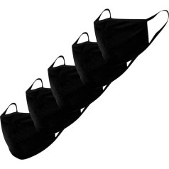 Pack of 5 Unisex Reusable and Washable Cotton Fabric Masks for Mouth and Nose Protection, Anti-Dust, Anti-Droplets, and Saliva-Resistant, Black