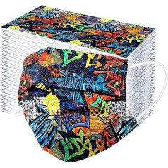 Bumplebee, children’s face masks with a colourful motif, mouth and nose protection, with a cartoon print, breathable mask, pack of 50 - Multicoloured (multicoloured C)