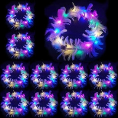 LED Feather Headbands, Pack of 10 Hair Wreaths, LED Flower Wreath, Luminous Hair Wreaths, Luminous Headband, Party Headpiece, Luminous, Flower Wreath Hair for Festivals, Weddings, Party Accessories