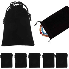 Mmgoqqt Pack of 5 Jewellery Velvet Bags, 15 x 10 cm Jewellery Bags, Small Fabric Bags with Drawstring, Gift Bag for Jewellery, Wedding, Christmas, Birthday, Party Gift, Black