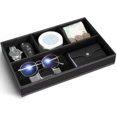Yocisun Storage Tray, Leather Valet Tray, Office Desk Organiser, Bedside Organiser, Pocket Empty Organiser, Men's Accessories for Coins, Stationery, Jewellery, Keys, Watch (Black)