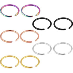 Tucnoeu Pack of 10 Colourful Fake Piercing 8 mm Fake Nose Ring Piercing Ring Fake Nose Piercing Surgical Steel Nose Ring Piercing Stainless Steel Jewellery, Stainless Steel