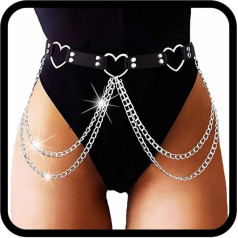 Flovel Punk Leather Waist Chain Black Layered Body Chains Heart Rave Night Club Belly Chain Jewelry for Women Girls
