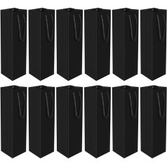 Pack of 12 Kraft Wine Gift Bags, Premium Wine Gift Bag with Handle, Kraft Wine Organizer for Christmas, Wedding, Party (Black)