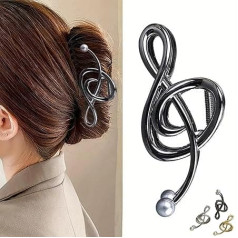 Gold Music Note Hair Clip, Metal Large Claw Clips for Thick Heavy Hair, Strong Hold Big Non-Slip Hair Catch Barrette Jaw Clamp, Elegant Treble Clef Design Hair Accessory (Black)