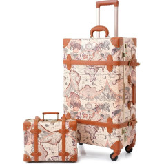 Urecity Vintage Suitcase with 4 Wheels Trolley Suitcase Travel Suitcase Lightweight Retro Hard Shell Suitcase 2-Piece with 12 Inch Small Case, brown, vintage