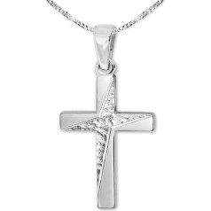 CLEVER SCHMUCK Necklace Cross 21 mm Elegantly Decorated with 4-Way Star Patterned & Curb Chain 45 cm 925 Sterling Silver, Sterling Silver
