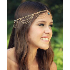 J.Fée Yean Hair Accessories Boho Head Chain with Pendant for Women and Girls, Alloy