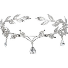 Elf Headpiece, Tiara Elf, Leaf Wedding Tiara Crown, Fairy Headpiece Women, Elf Crown Jewellery, Fairy Crown, Rhinestone Crystal Bridal Tiara, Princess Crystal Tiara Headwear for Women Girls