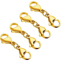 Pack of 4 Double Lobster Clasp Chain Extension with Double Opening, Bracelet Connector, Extender, Necklace Shortener, Lobster Clasp Bracelets Clasps for DIY Jewellery Necklaces - Gold