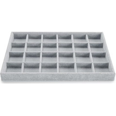 Papten Jewellery Tray Stackable Velvet Jewellery Storage Drawer Jewellery Insert Organiser 24 Compartments Jewellery Display for Earrings Ring (Grey)