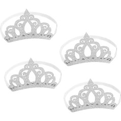 PLAFOPE Pack of 4 Headbands, Girls Hair Accessories, Princess Hair Bands for Toddlers, Rhinestone Headpiece, Children's Party, Crown Headpiece, Fabric Silver
