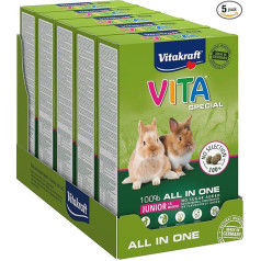 Vitakraft Vita Special Junior Dwarf Rabbit Feed for Young Dwarf Rabbits with Grasses and Herbs for Optimal Digestion, No Added Sugar and Grains (5 x 600 g)