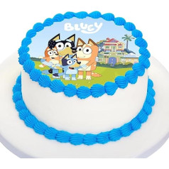 Kardasis Bluey Sugar Paper Cake Topper, Edible Topper for Cakes and Cakes, Cake Decoration for the Bluey Theme Birthday, 20 cm Round Sugar Paper