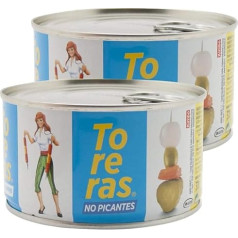 Toreras - Pack of 2 - Green Olives, Peppers, Cucumber, Onions in Vinegar - Pickles Olives, Skewered Vegetables in Vinegar, Canned Baking Rolls, Spain Aperitif - Traditional, Without Spices